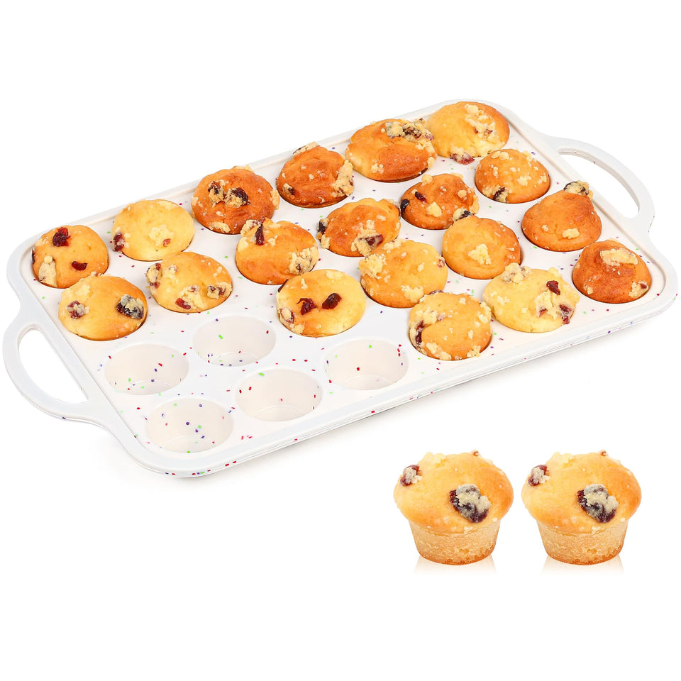 AOTASO mini muffin pan with reinforced frame showing 24-cup layout for stable baking.