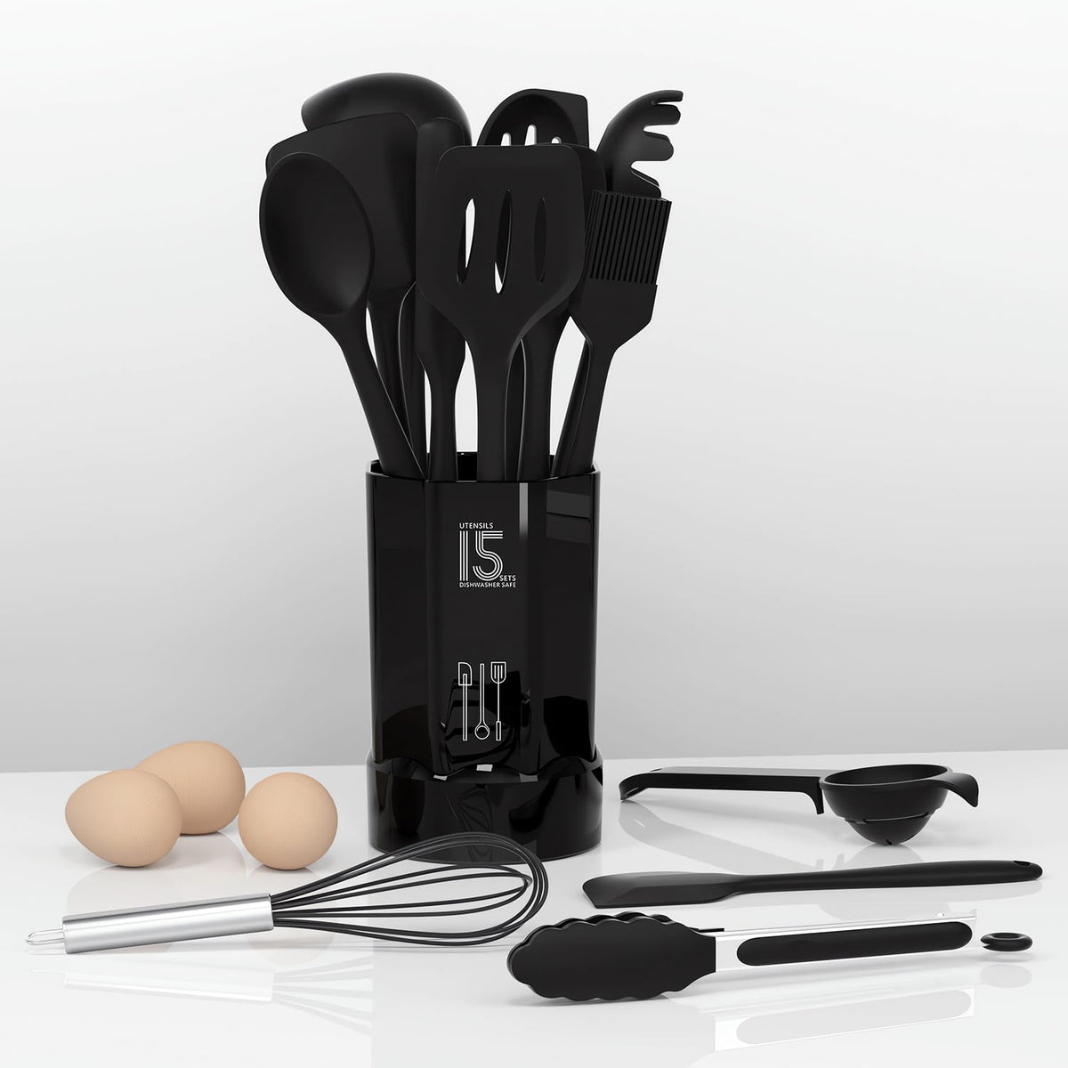 AOTHOD complete 15-piece silicone utensil set
