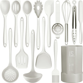 AOTHOD silicone cooking utensils set cream white close up showing the overall tool assortment