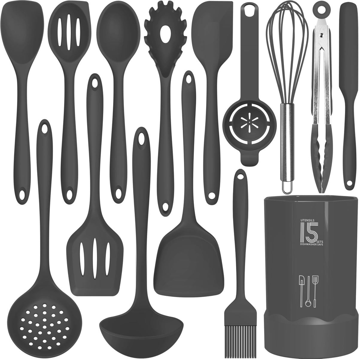 AOTHOD silicone cooking utensils set, heat-resistant design ideal for high-heat frying.