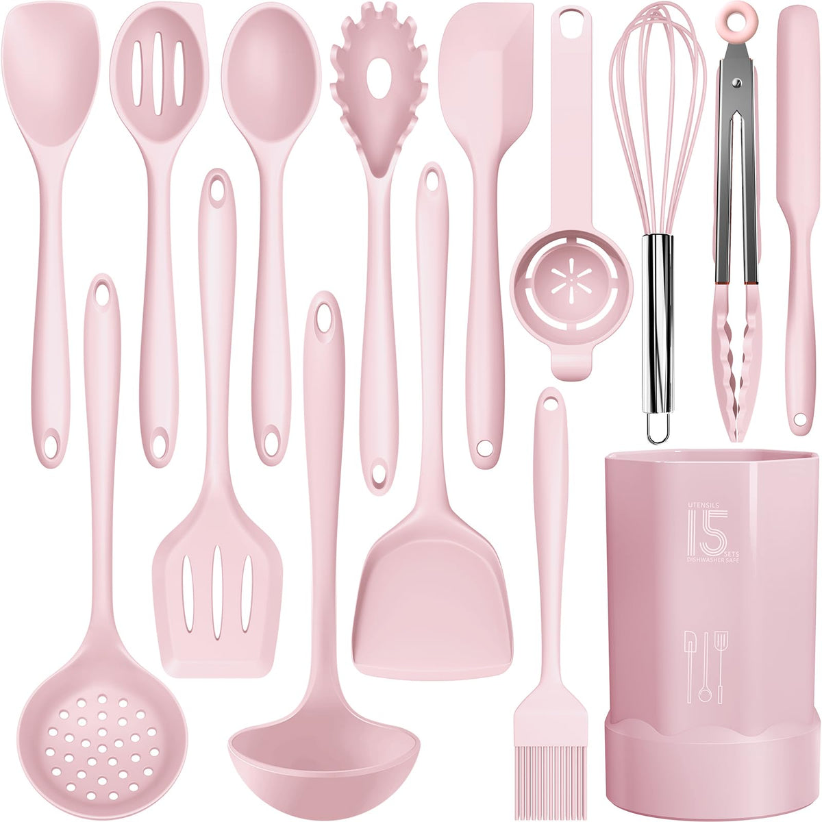AOTHOD silicone slotted spoon for nonstick pans, drains liquids without scratching.