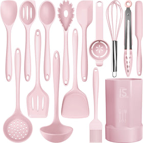 AOTHOD silicone slotted spoon for nonstick pans, drains liquids without scratching.