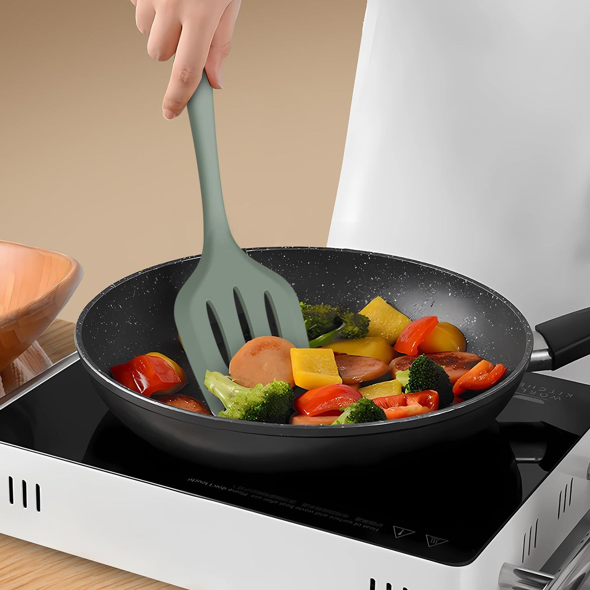 AOTHOD silicone deep soup ladle scoops soups and stews with ease.
