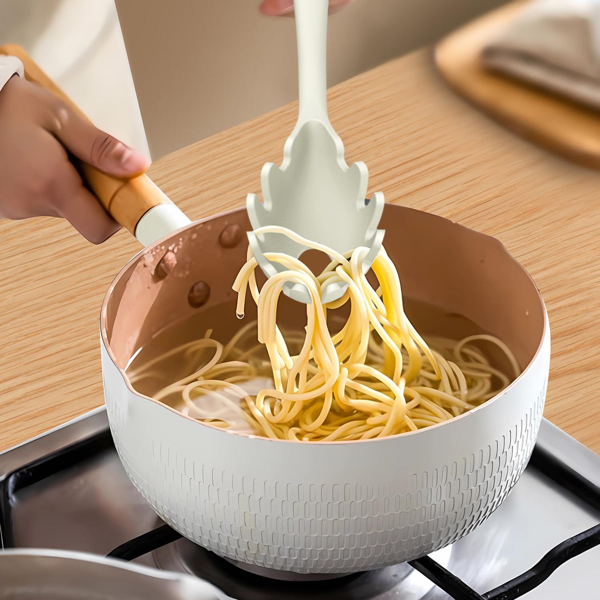 AOTHOD cream white silicone slotted spoon for serving