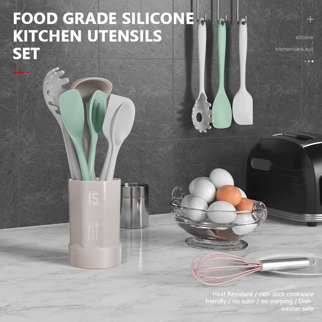 AOTHOD silicone slotted spoon drains liquids easily while cooking.