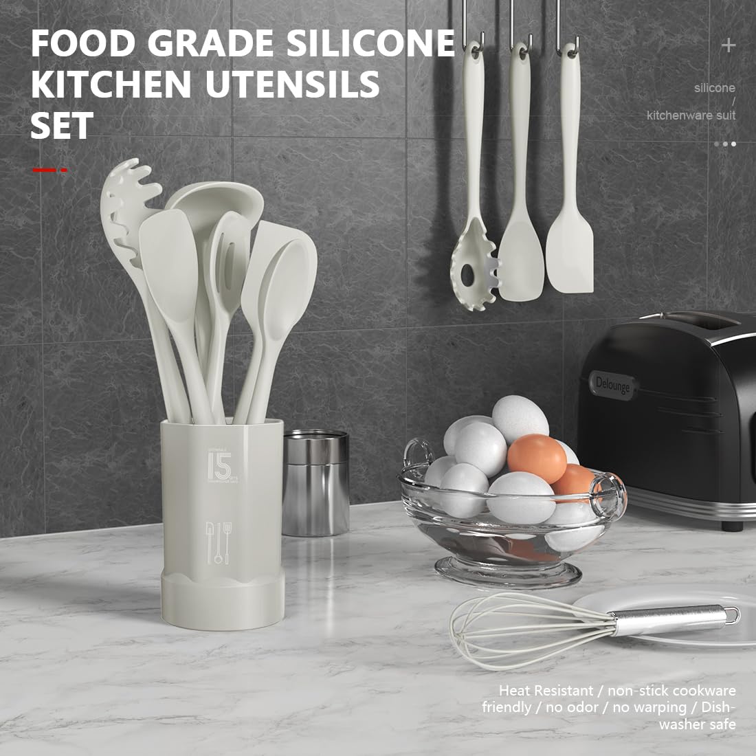 AOTHOD cream white silicone spatula ideal for nonstick cookware