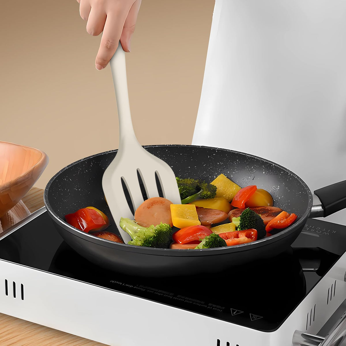 AOTHOD cream white silicone tongs for turning and serving