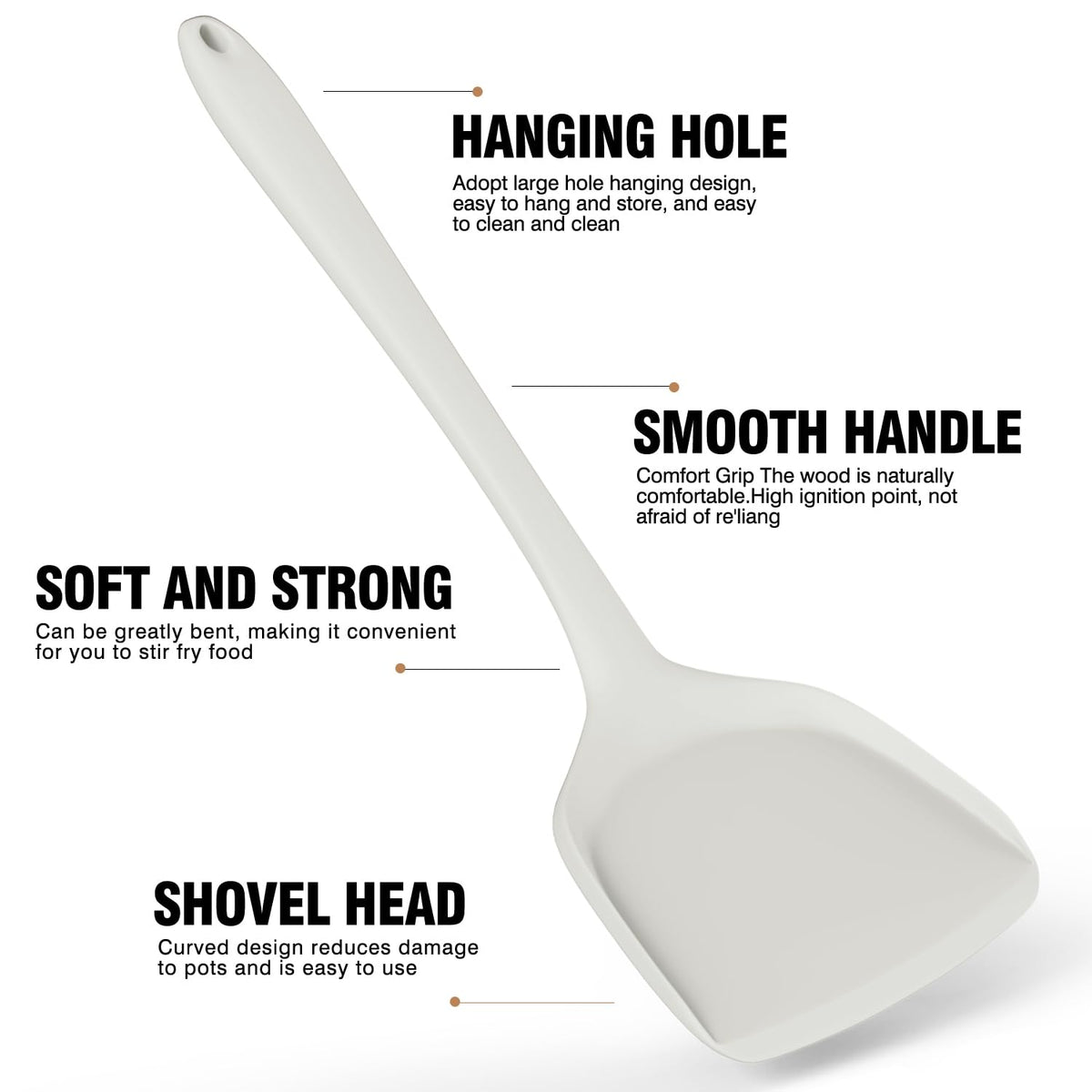 AOTHOD cream white silicone turner for flipping and serving