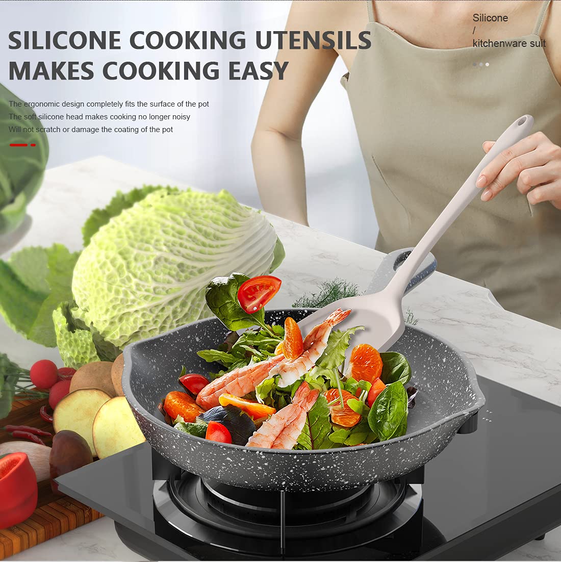 AOTHOD silicone utensils Flexible Spatula for flexible flipping and scraping