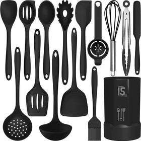 AOTHOD silicone utensils set in a stylish holder for easy access