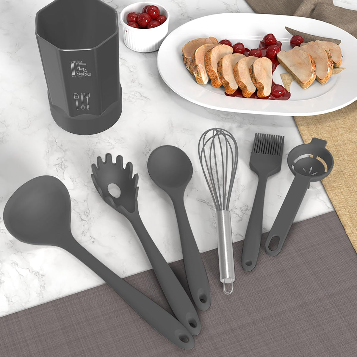 AOTHOD utensil holder keeps tools organized on the counter.
