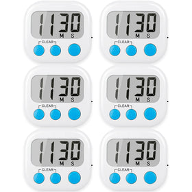 AOUCE six-pack digital kitchen timer with magnetic back for fridge attachment.