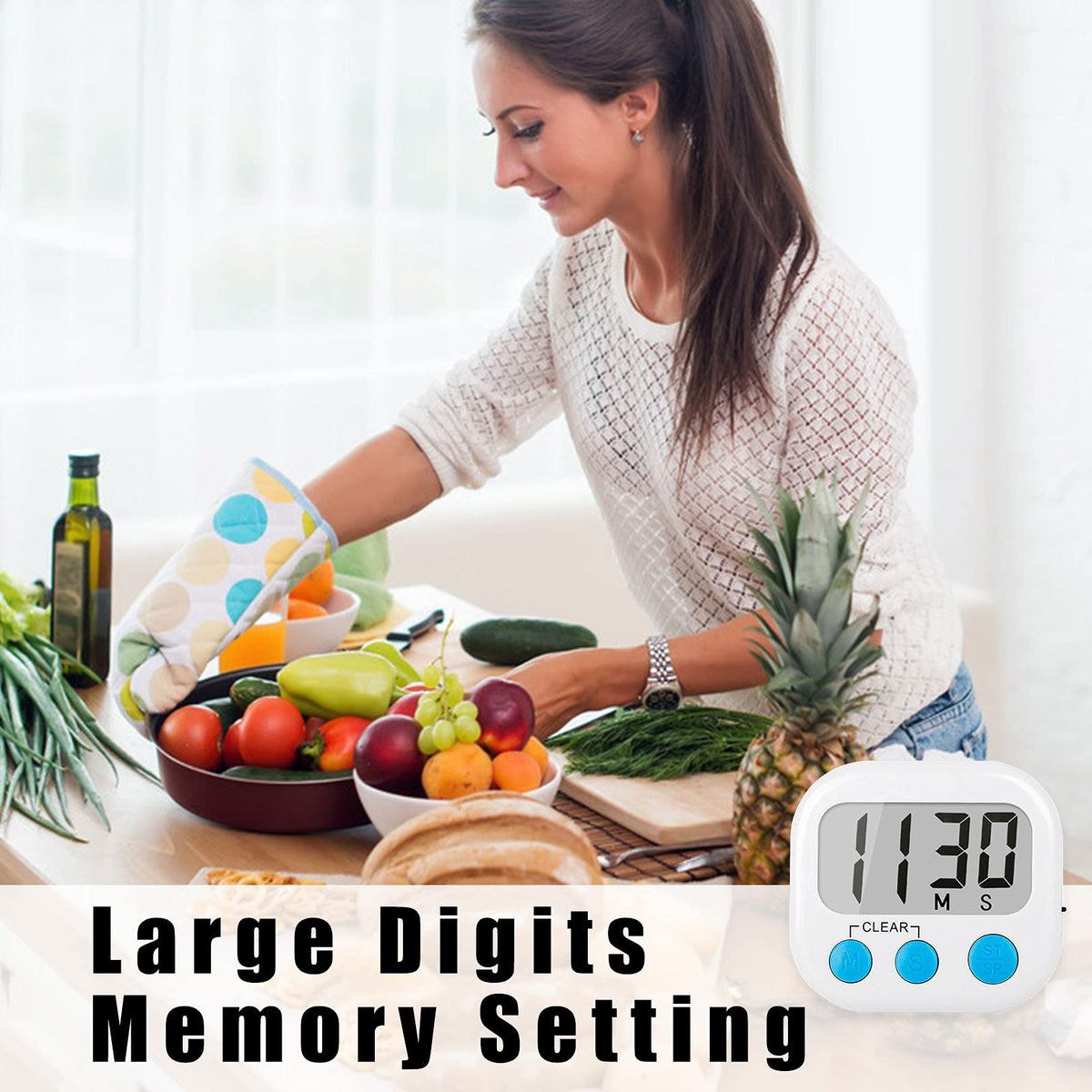 AOUCE white kitchen timer ideal for homework, workouts, and classroom activities.
