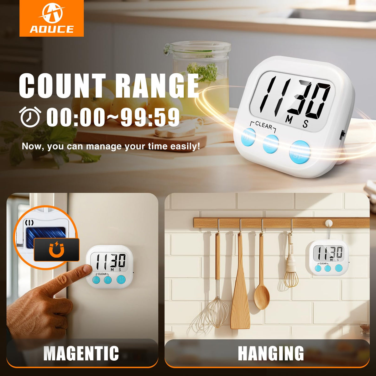 AOUCE timer features loud alarm for precise reminders during meals.