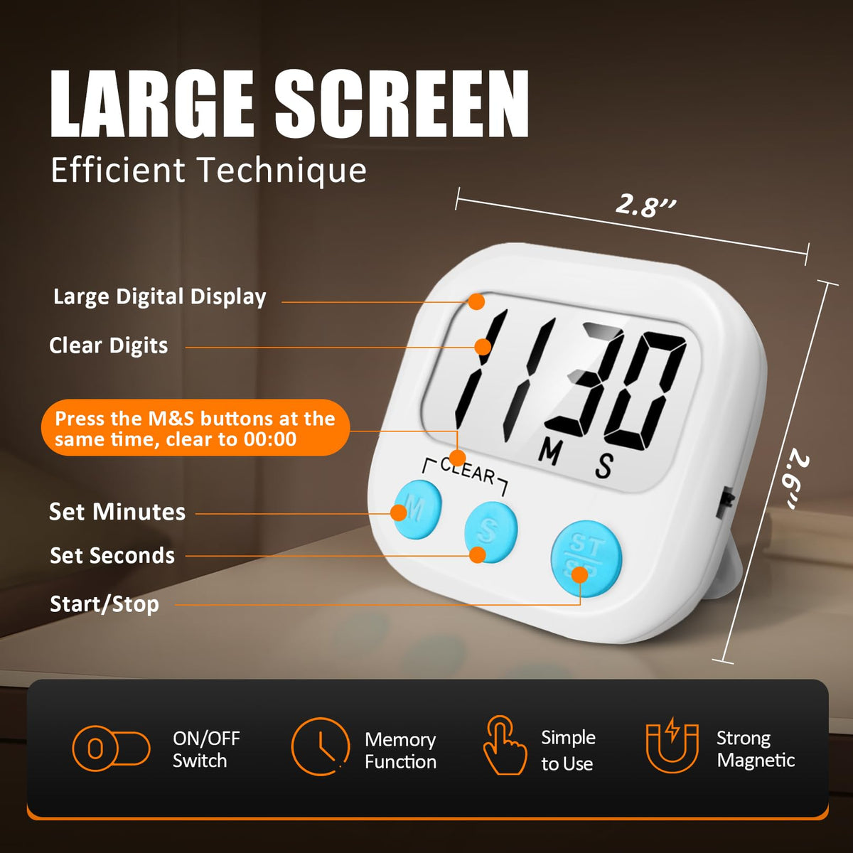 AOUCE timer with retractable stand and hook for flexible placement.