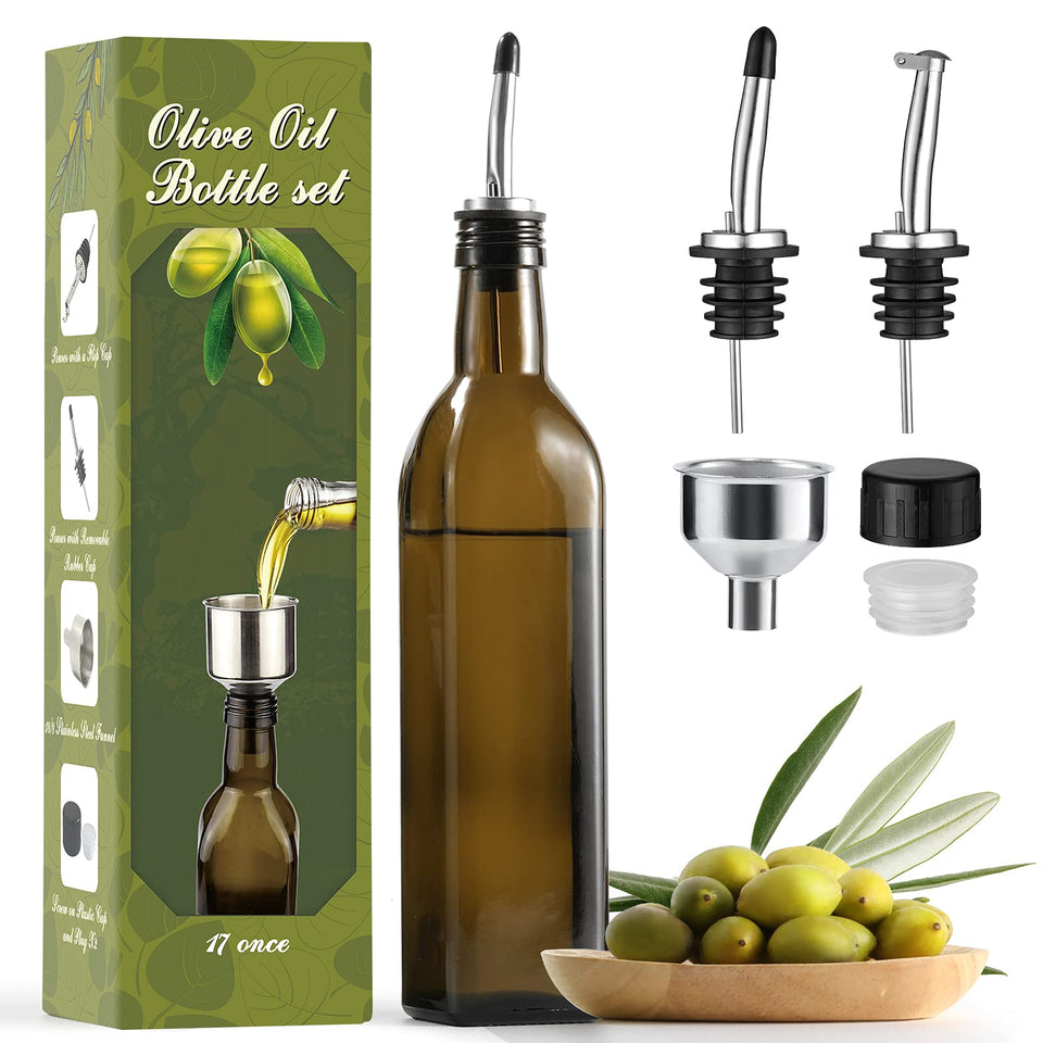 AOZITA 17oz amber glass oil bottle with leak-free design for kitchen storage.