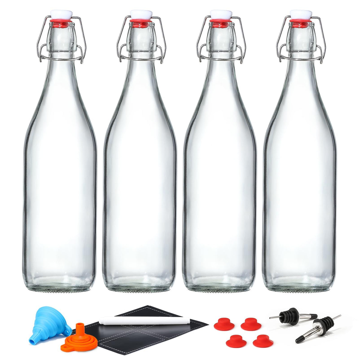 AOZITA 4-pack 1L swing-top bottles for safe fermentation and storage