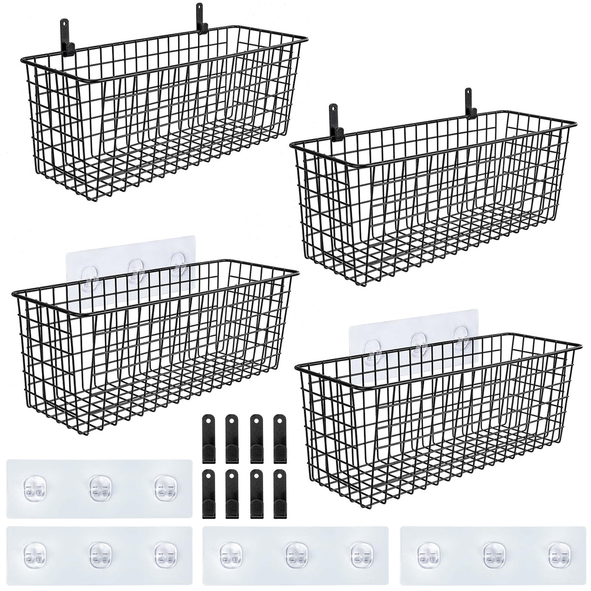 AOZITA 4-set extra large wall baskets with adhesive hooks for clutter-free kitchen storage.