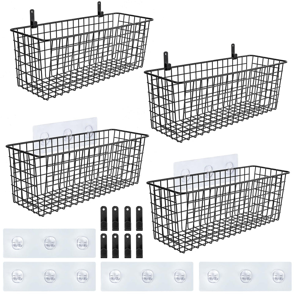 AOZITA 4-set extra large wall baskets with adhesive hooks for clutter-free kitchen storage.