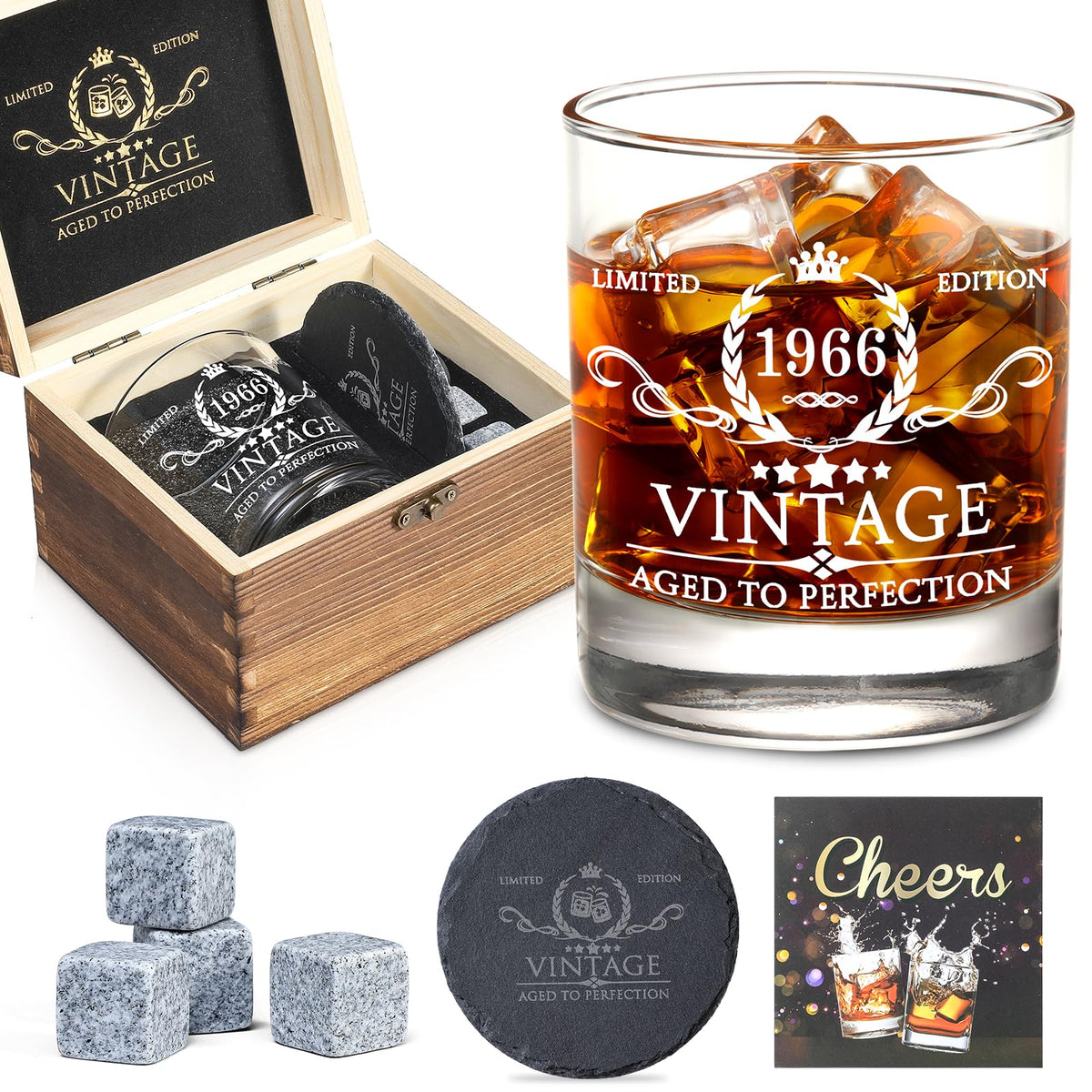 AOZITA 60th birthday whiskey glass 11oz for premium drinks and display