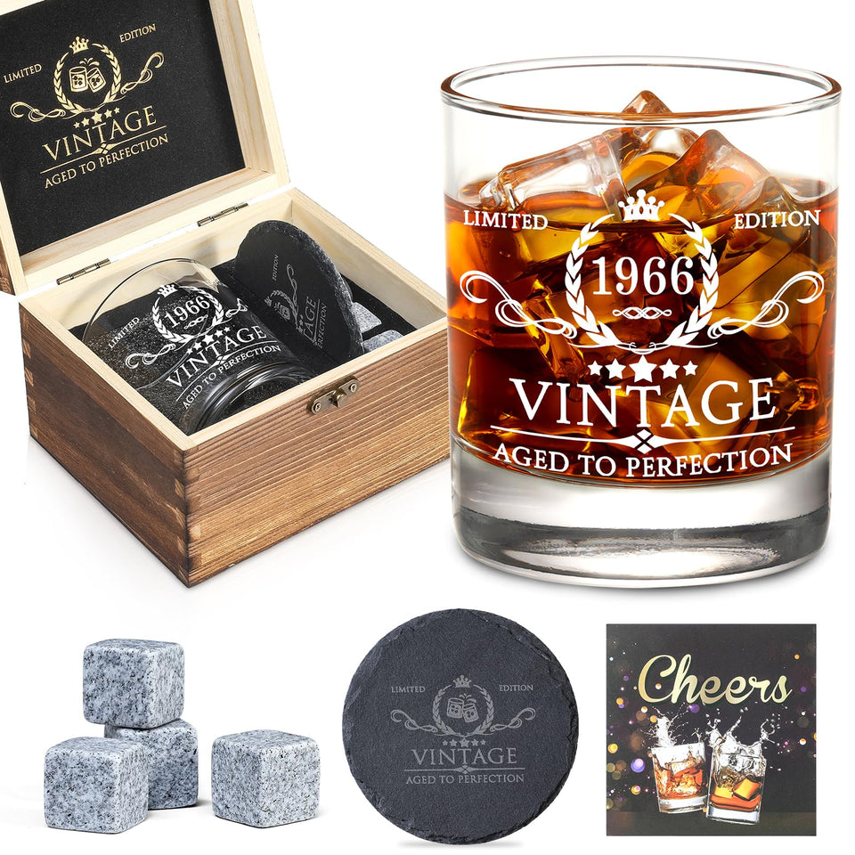 AOZITA 60th birthday whiskey glass 11oz for premium drinks and display