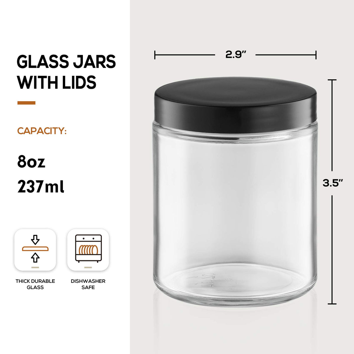 AOZITA 8oz clear glass jar with plastic lid, perfect for pantry storage and sample jars.