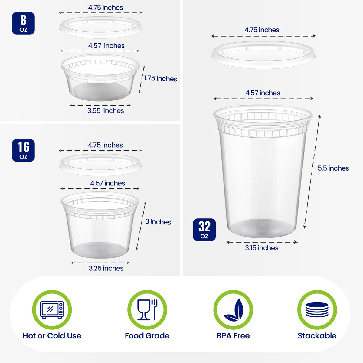 AOZITA 8oz deli container with lid closed for spill-free transport
