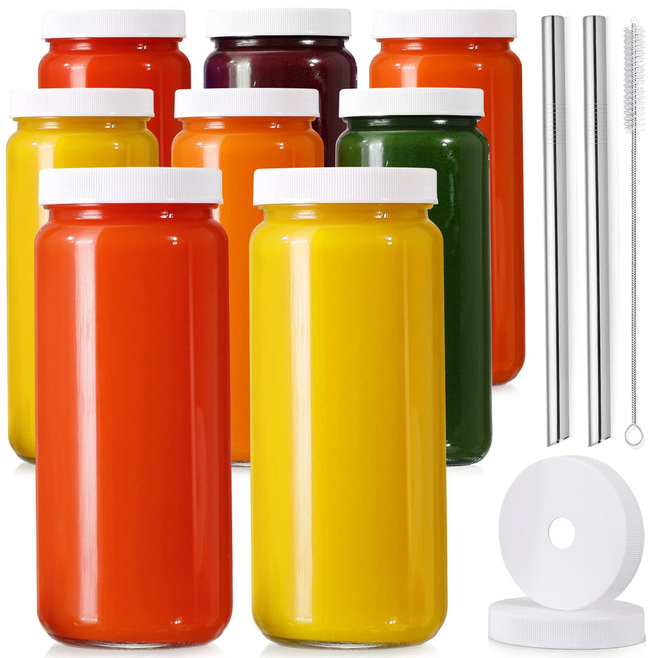 AOZITA 8 pack glass juice bottles ready for juices and smoothies