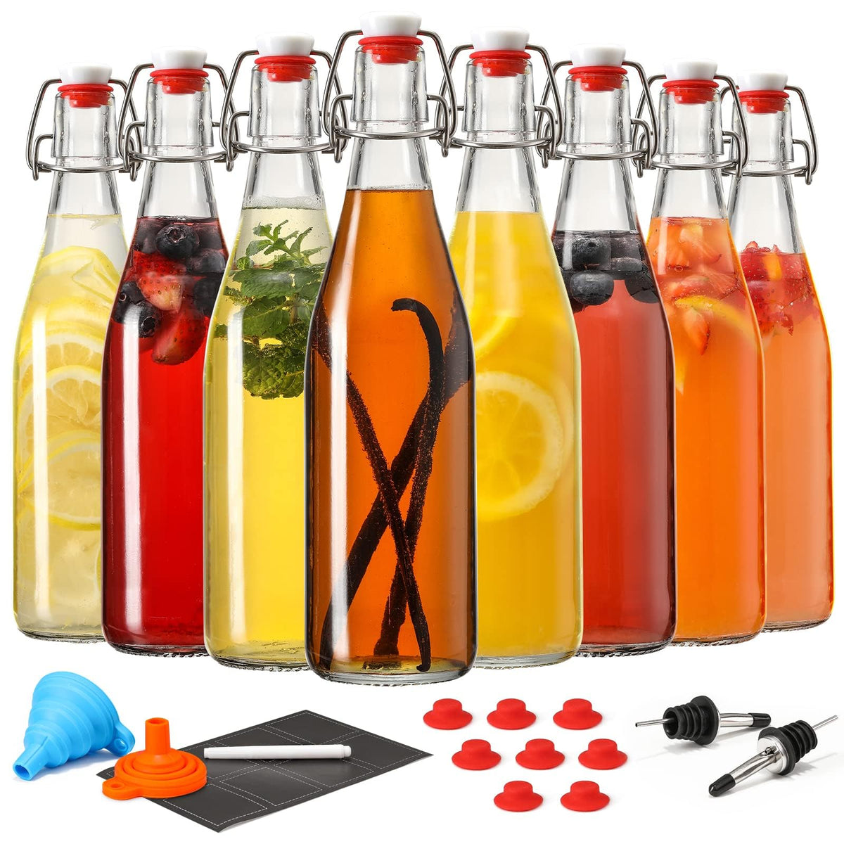 AOZITA 8-set 16oz swing-top bottles for home fermentation and juice storage.