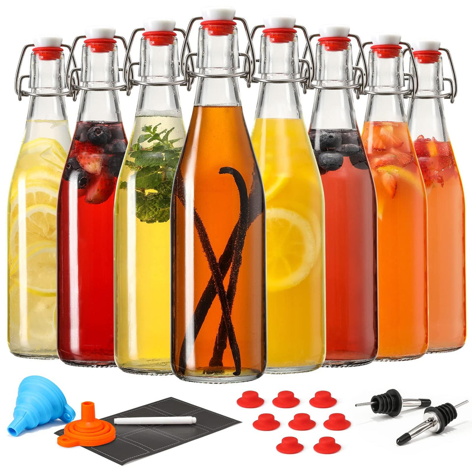 AOZITA 8-set 16oz swing-top bottles for home fermentation and juice storage.