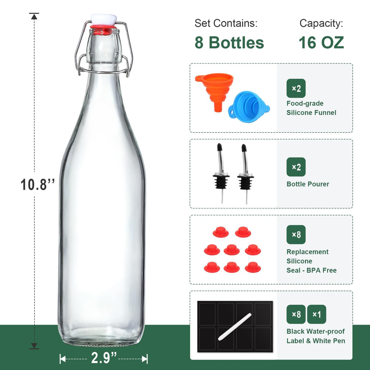 AOZITA airtight-cap swing-top bottle keeps carbonation secure for beer, soda, or tea.
