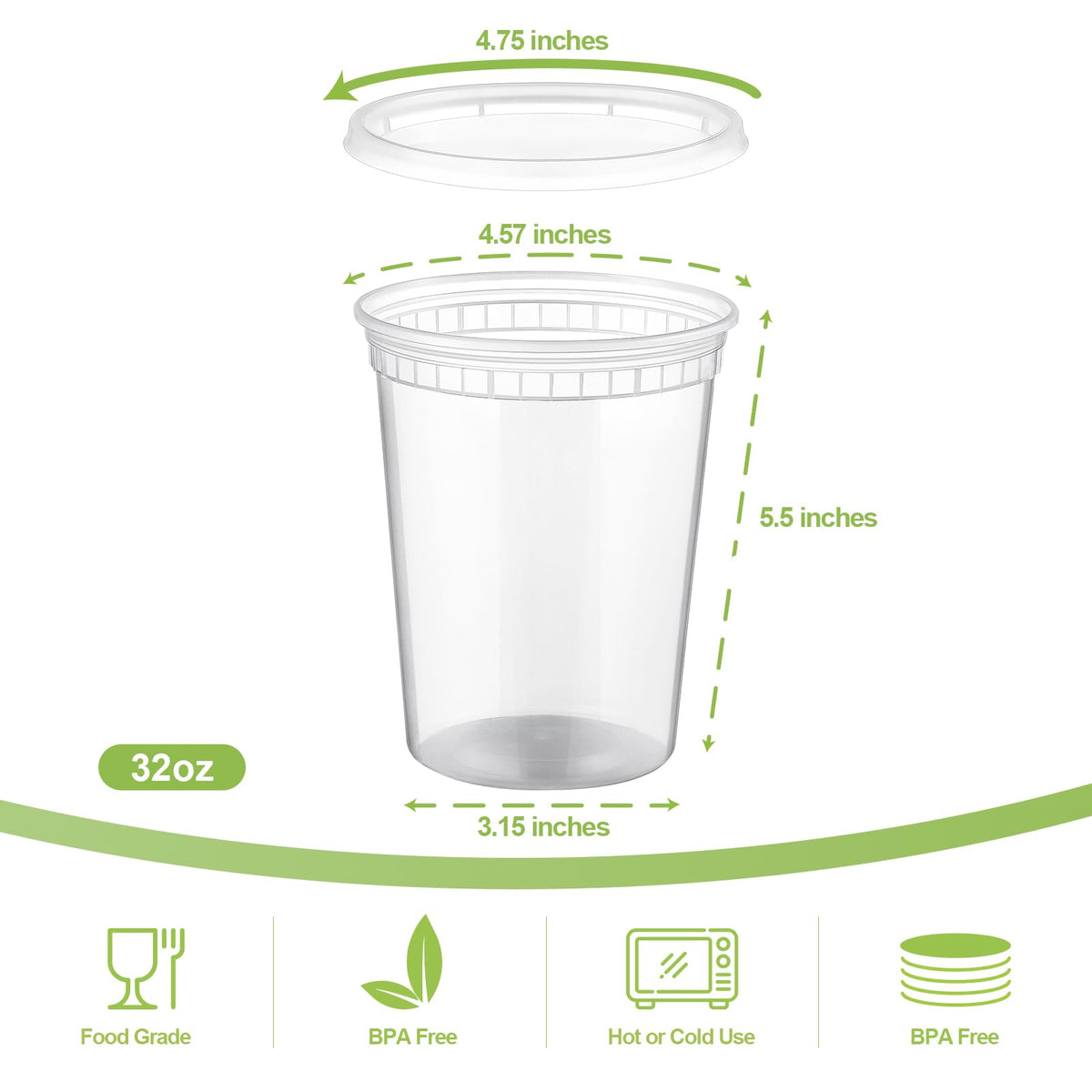 AOZITA airtight lids on 32oz deli containers for secure sealing