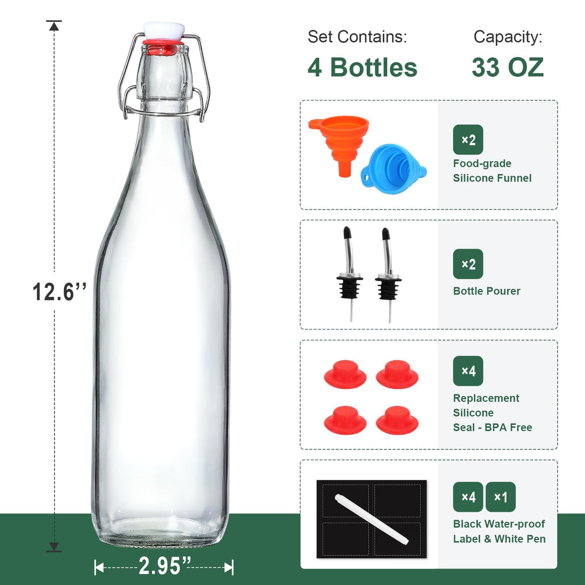 AOZITA airtight swing-top cap provides leakproof sealing for fermenting beverages