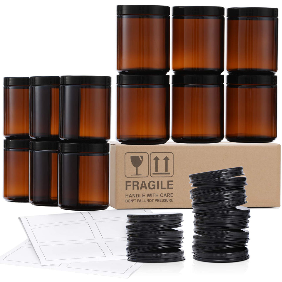 AOZITA amber glass jar 8oz for candle making with thick glass and clear visibility.