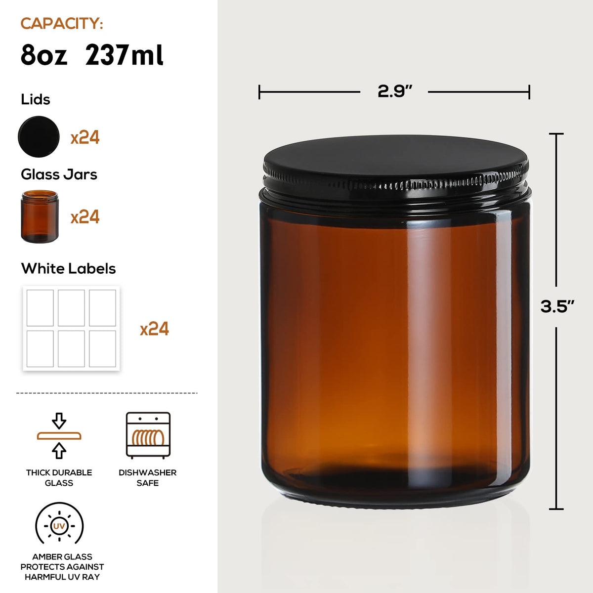 AOZITA amber glass close-up showing thick glass for durable storage.