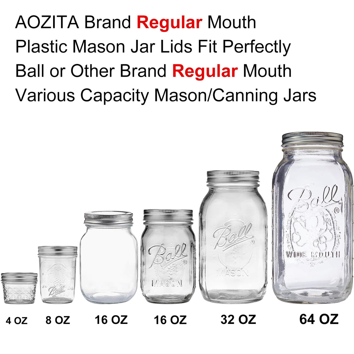 AOZITA ball regular mouth blue lid for improved jar color coding.
