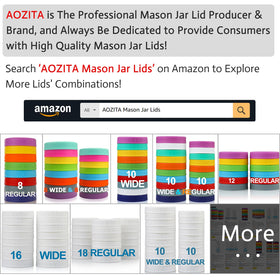 AOZITA dishwasher-safe mason lids shown for easy cleaning.