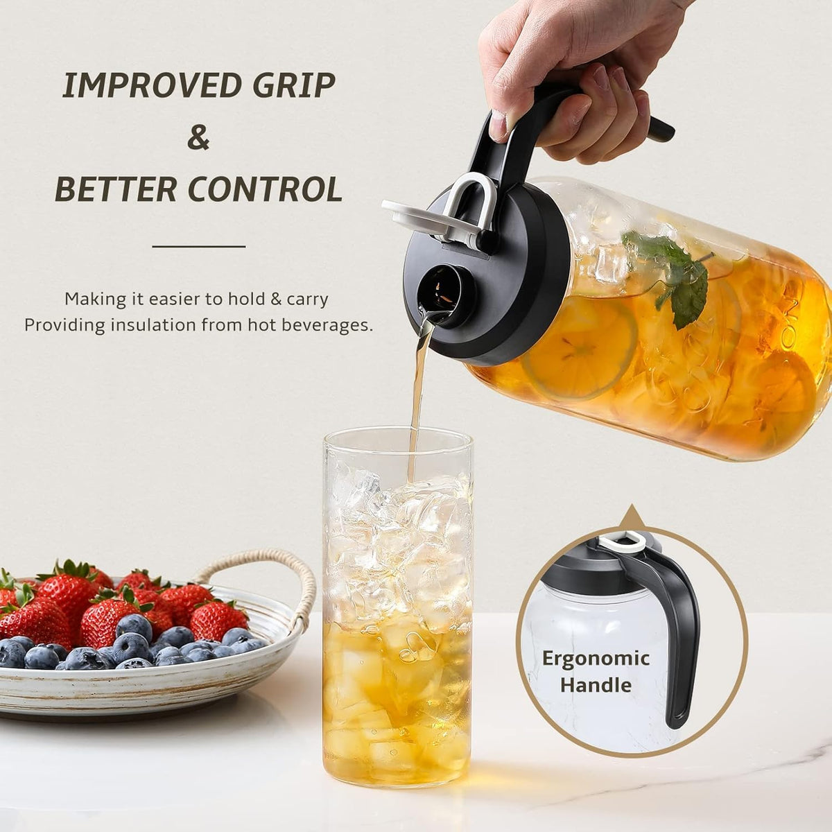 AOZITA ergonomic pour-handle ensures a comfortable, stable grip.
