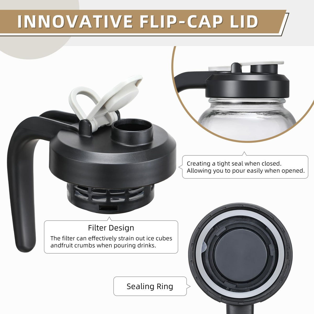 AOZITA flip-cap lid provides a tight seal and built-in filter.
