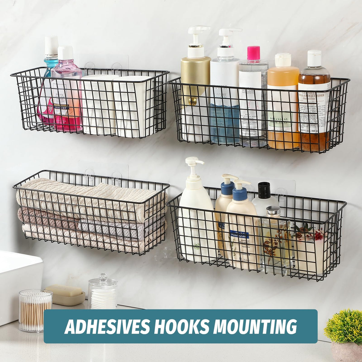 AOZITA wall-mounted baskets for fruits, vegetables, and snacks.