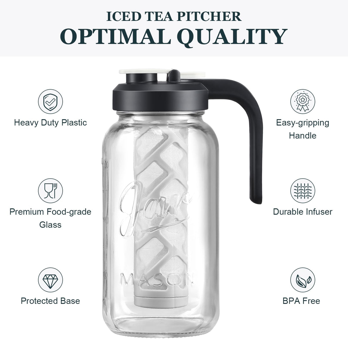 AOZITA glass mason pitcher with infuser close-up showing precise steeping