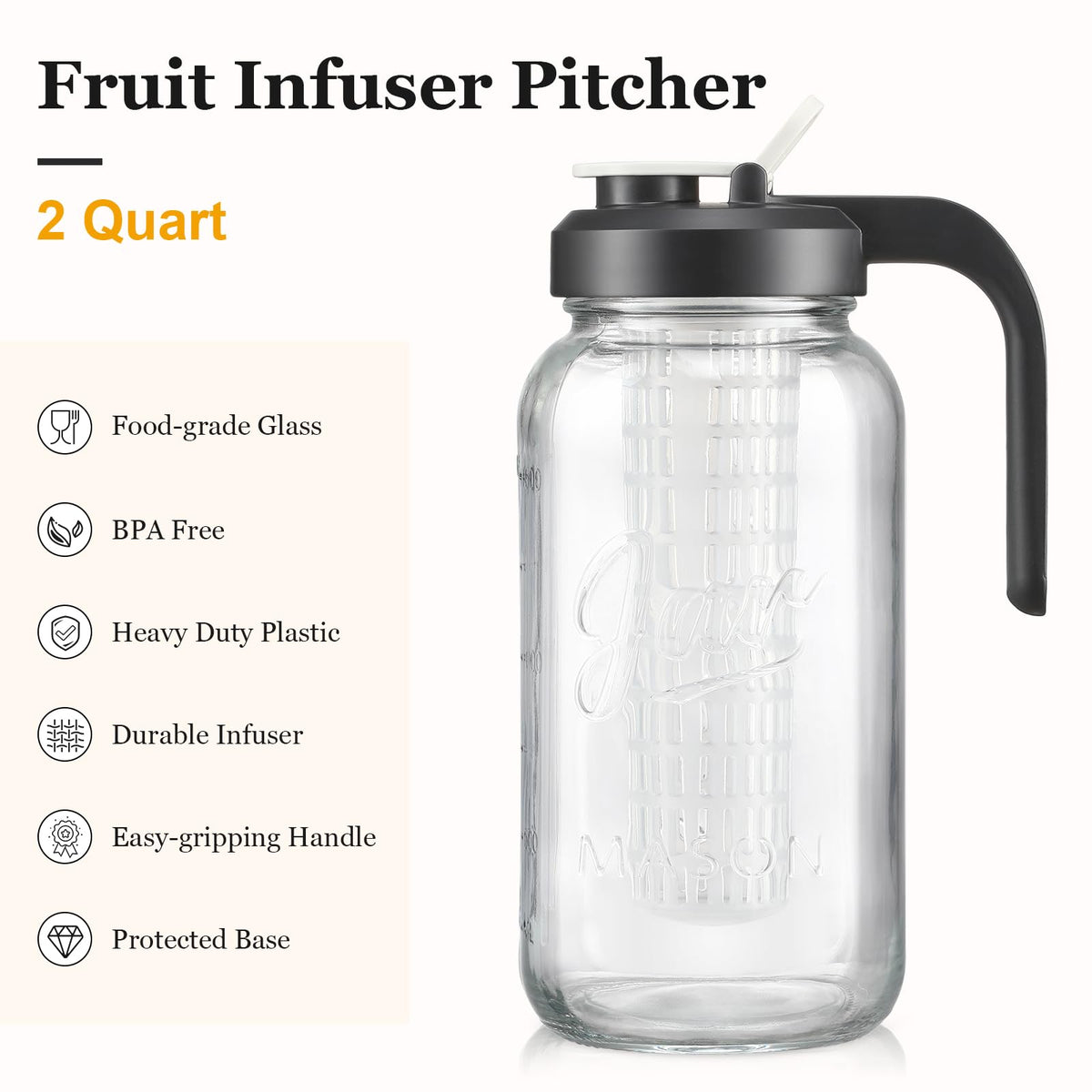 AOZITA glass pitcher with wide mouth for easy filling and quick cleaning.