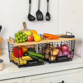 AOZITA pantry organizer basket neatly stores snacks and jars.