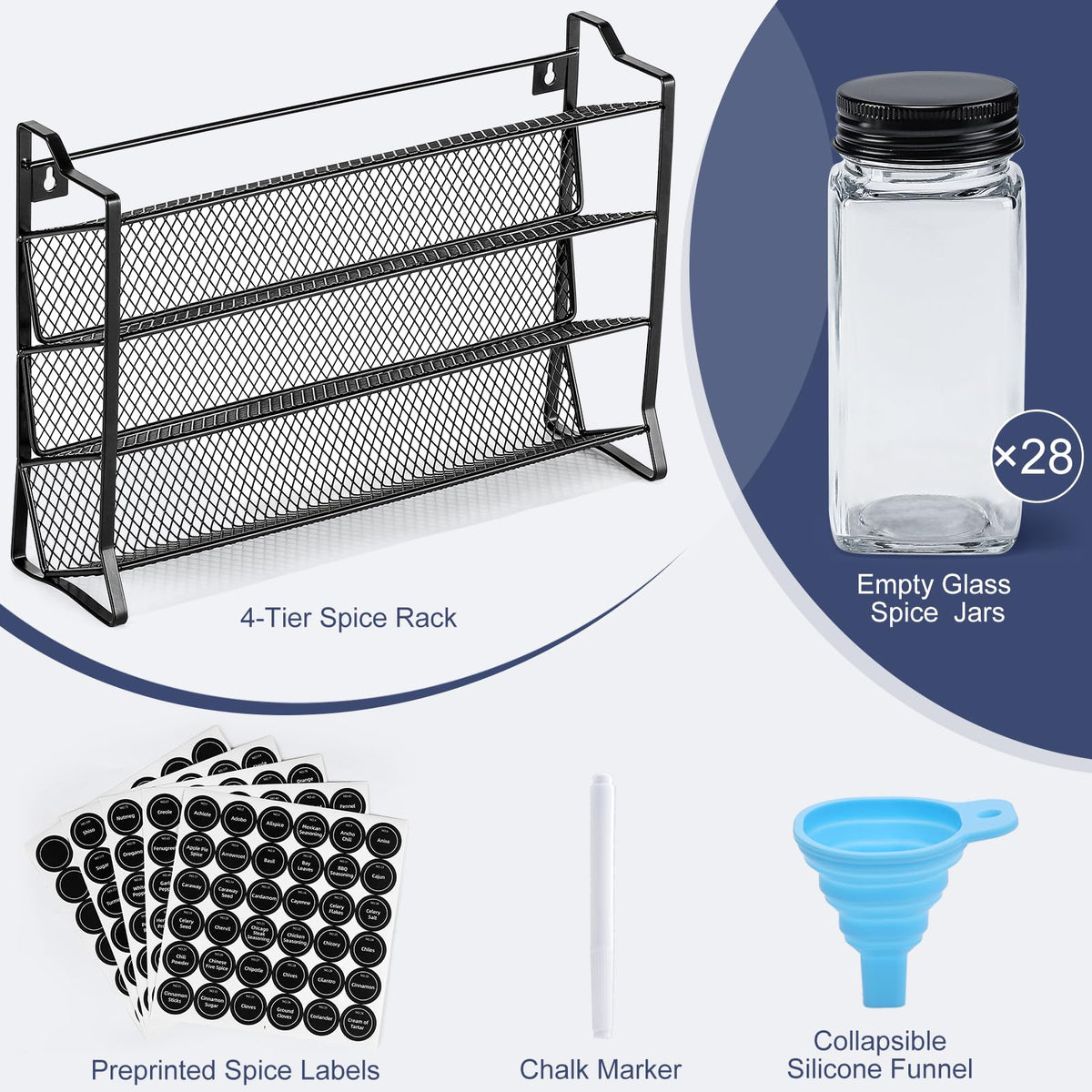 AOZITA clear glass spice jars with black lids for freshness