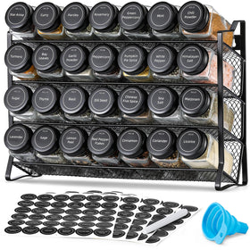 AOZITA spice rack in a 4-tier cabinet display with clear jars for easy identification