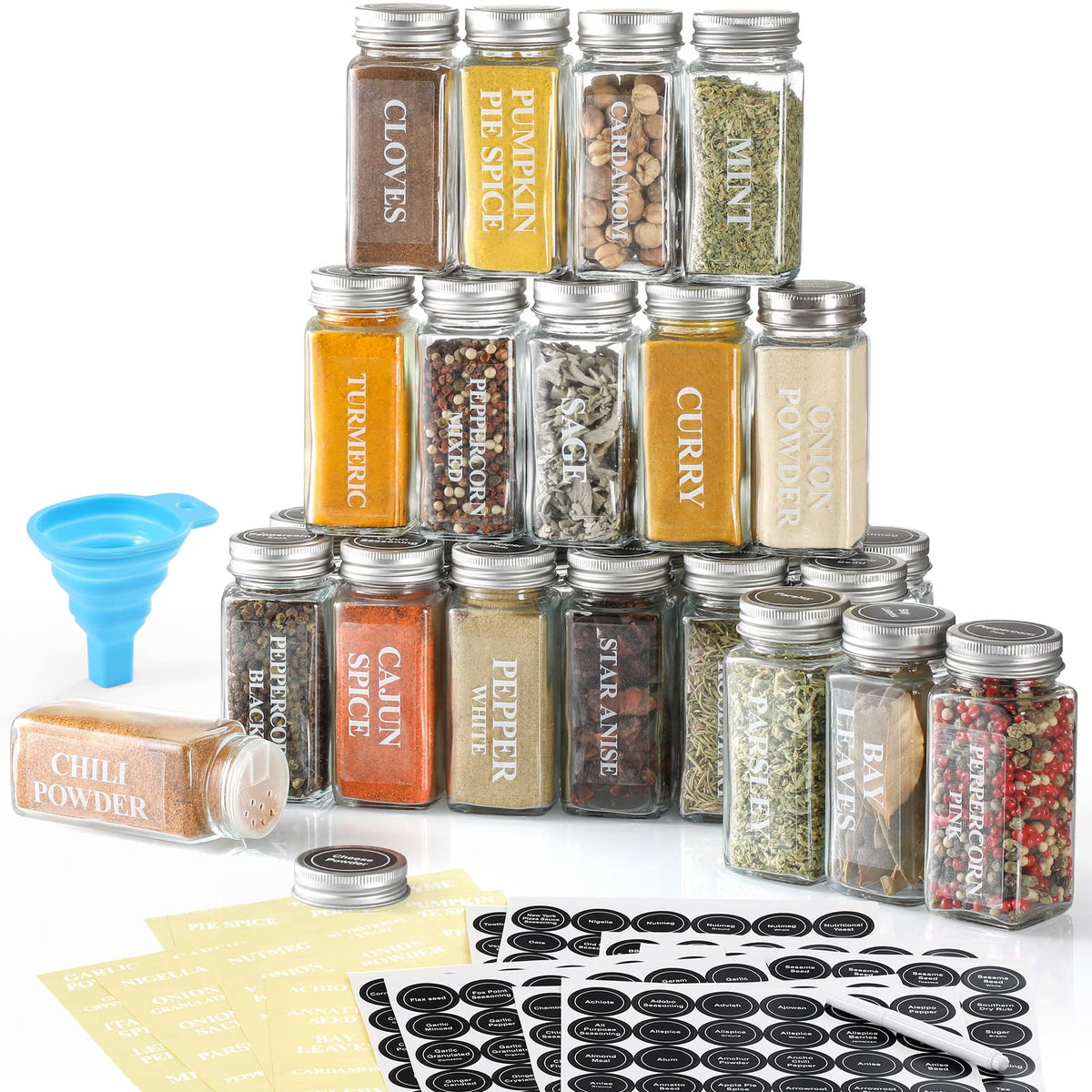 AOZITA square glass spice jars 4oz provide clear visibility for quick, organized seasoning.