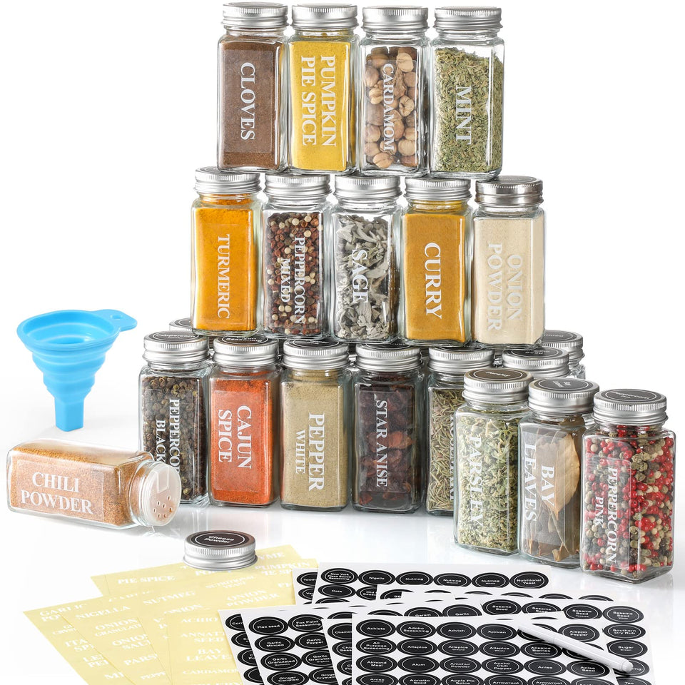 AOZITA square glass spice jars 4oz provide clear visibility for quick, organized seasoning.