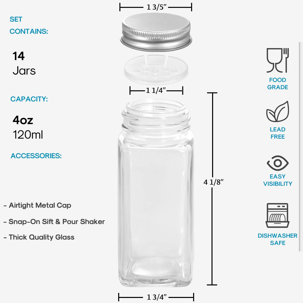 AOZITA square spice jars with shaker lids allow controlled pouring and labeling.