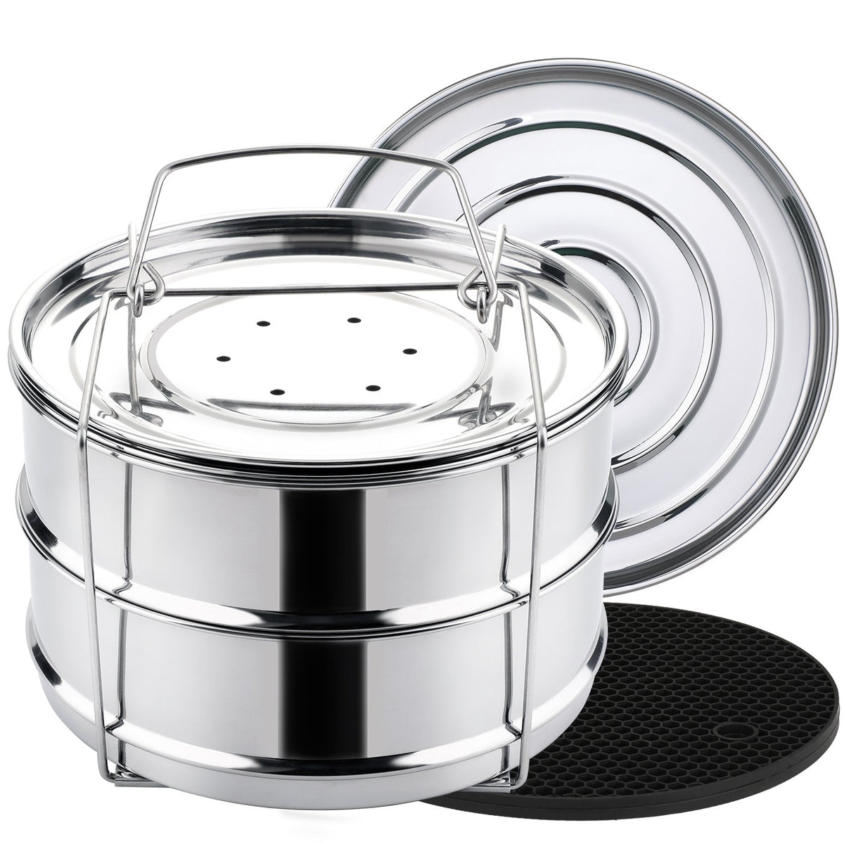 AOZITA stackable steamer insert for 6 qt pots, ideal for pot-in-pot meals.