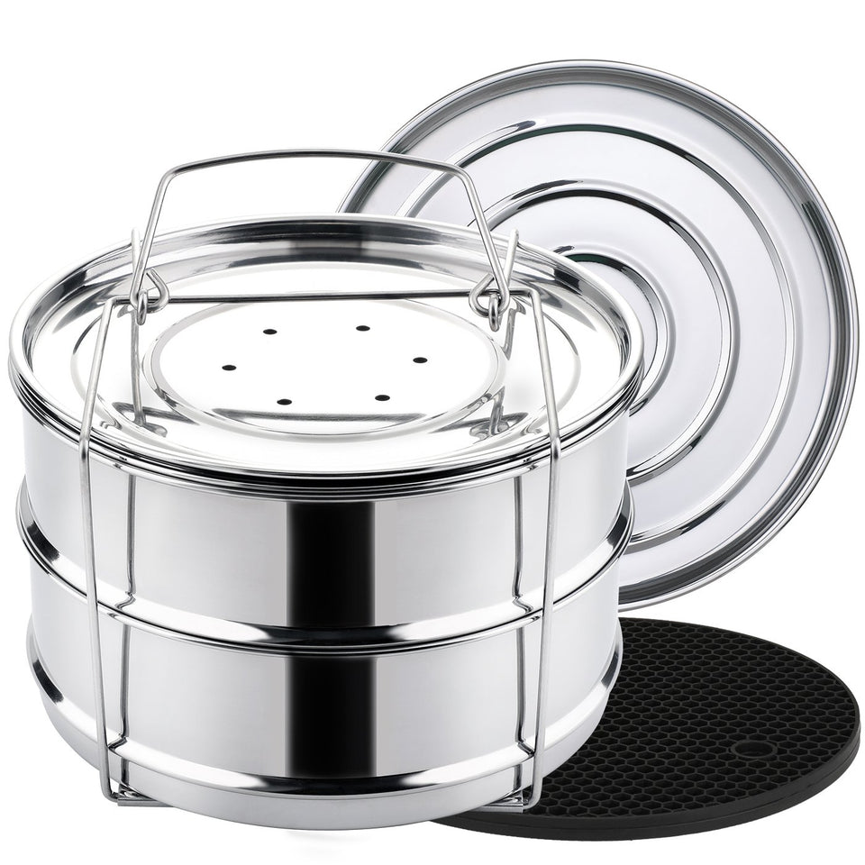 AOZITA stackable steamer insert for 6 qt pots, ideal for pot-in-pot meals.